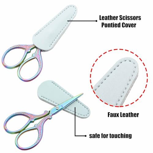 Rainbow Embroidery Scissors Mini Sewing Scissors Leather Cover - color: Rainbow