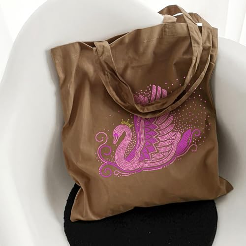 1 Pc Pink Swan Pattern Rhinestone Iron on Hotfix Transfer Decal, Bling DIY Patch Clothing Repair Applique T-Shirt Vest Shoes Hat Jacket Decor Clothing DIY Accessories - style: Pink Swan