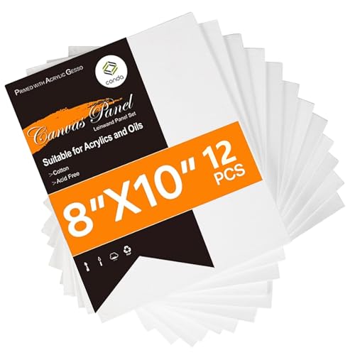 CONDA Canvas Boards for Painting,100% Cotton Canvas Panels, White Blank Canvases, Primed, Acid-Free, Artist Quality for Acrylic, Pouring Watercolor & Oil Painting 8 x 10 inch, 12 Pack