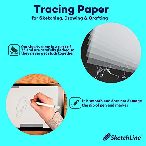 SketchLine Tracing Paper – A4 Size (8.5”x11”) – 50 Sheets (63gsm), High Transparency & Durable Thickness for Tracing Paper for Drawing, Sketching, Architecture, Arts & Crafts, Drafting, & Dressmaking