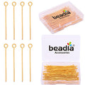 BEADIA 18K Gold Plated Open Eye Pins Non Tarnish 50mm 100pcs for Jewelry Making Findings - color: Open Eye Pins Gold, size: 50x0.7mm