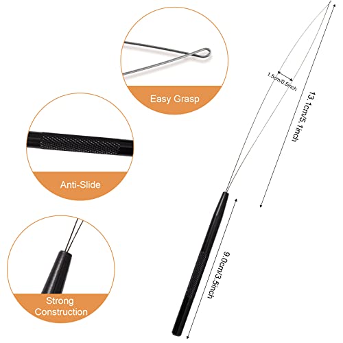 NEWISHTOOL Stainless Steel Hair Extension Loop Needle Threader Wire Pulling Hook Tool and Bead Device Tool, Micro Link Tool Loop Threader for Hair, Silicone Beads, Feather Extensions Supplies, Pack 3 - color: Black, size: Bead Device Tool