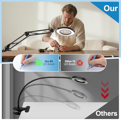 12X Magnifying Glass with Light and Stand, 5 Color Modes Stepless Dimmable - color: Black01