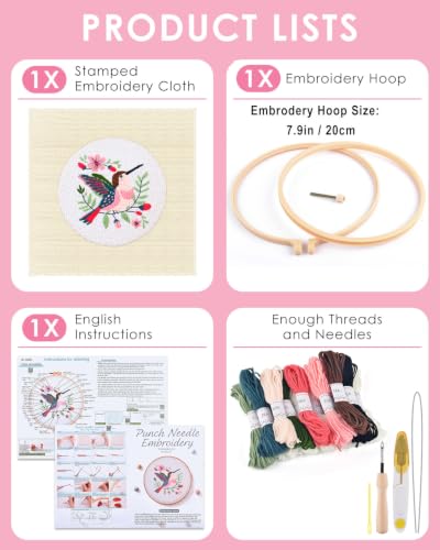 TINDTOP Punch Needle Embroidery Kits, Panda Punch Needle Kits for Adults Beginner, Tool with Punch Needle Fabric, Hoops, Yarns and Sewing Needles (Set D) - color: Set D