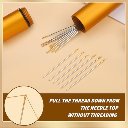 GarfxG Self Threading Needles 30pcs Easy Threading Steel Hand Sewing Needle - style: 30pcs-Gold Tail
