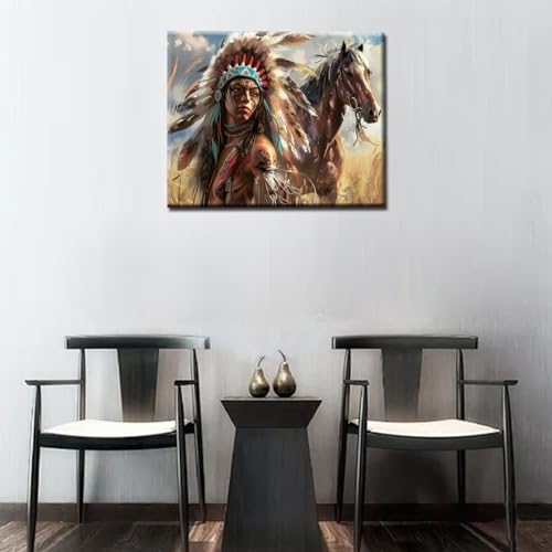 Paint by Numbers for Adults DIY Indians African Tribal Girl and Horse Oil Painting for Kids and Beginner Acrylic Painting Kits on Canvas Arts Craft for Home Living Room Wall Decor (Manual Frame) - color: Art-04, size: 16''Wx20''H(DIY Frame)