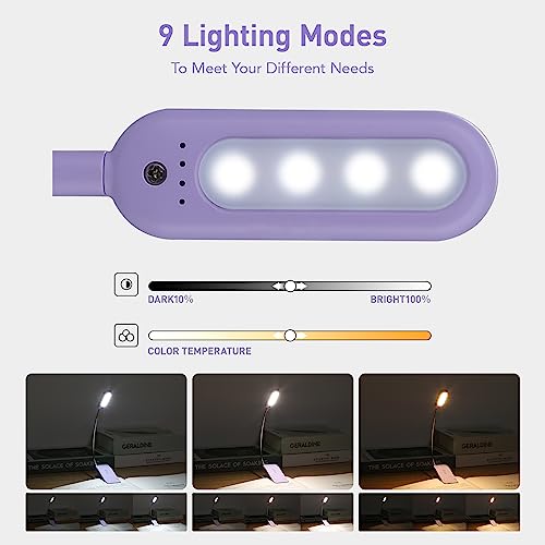 VAVOFO Rechargeable Book Light for Reading in Bed Kids, 7 LED Reading Light with 9-Level Warm Cool White Daylight, Eye Care Lamp with Power Indicator for Bookworms (Purple) - color: Purple