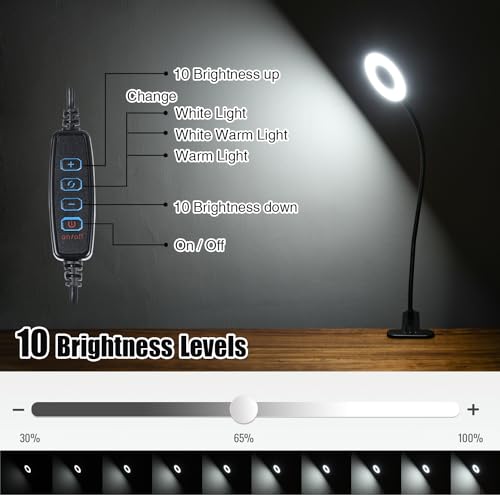Clamp on Lamp, Desk Lamps, 8W Clip Light, Warm & Daylight & White Light 3 Colors, 10 Dimmable Illumination Modes (3 Pack) - size: 3-pack