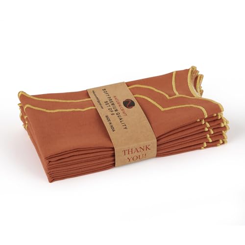 NATURALCRAFT Scalloped Cloth Napkins 18x18 in - Rust Edges Gold - color: Rust Napkin With Gold Edges, size: 18" x 18" (Set of 6)