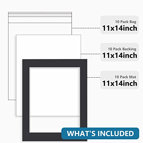 Somime 10 Pack 11x14 Black Picture Mat Kit for 8.5x11 Photo with Bevel Cut - size: 11x14 10pack black complete set for 8.5x11