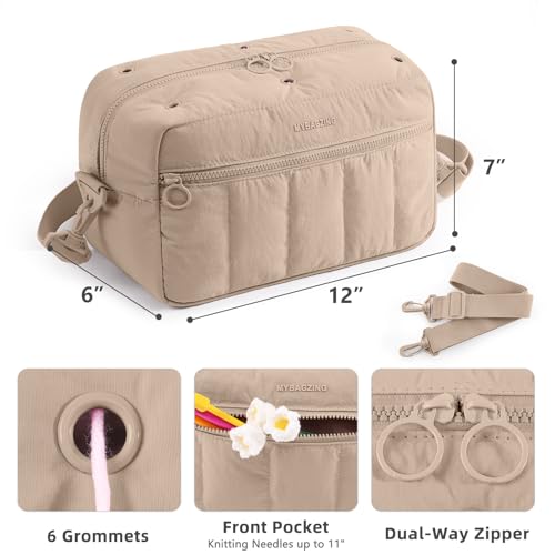 MYBAGZING Crochet Bag Organizer Knitting Bag Yarn Storage for Crochet Hook - color: Beige, size: Medium - 12"