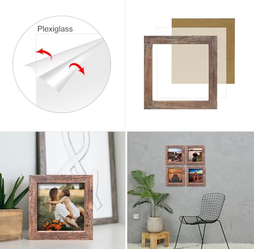 5x5 Picture Frames Set of 2, Square Rustic Wood Grain Photo Frame for Tabletop or Wall Mounting Display - size: 5X5(2pcs)