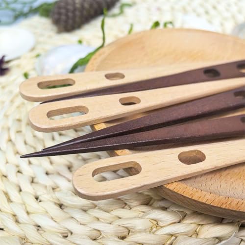 Leewoth 6pcs Nalbinding Needle, Wood Multipurpose Large Two-Eyed Yarn Needles for Weaving/Knitting Handmade Binding Tool