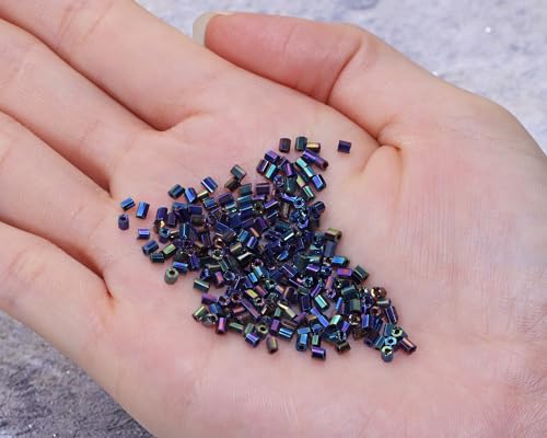 Glass Bugle Tube Beads 1400Pcs/30g Mini Seed Beads 2 * 3mm Small Craft Loose Spacer Beads for DIY Bracelets Necklace Earring Jewelry Making (AB Black) - color: AB Black