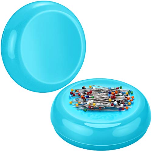 Chuangdi 2 Pieces Magnetic Sewing Pincushion Round Magnetic Cushion Magnetic Pin Holder Sewing Pin Storage Case Round Needle Cushion Tool for Sewing DIY Projects (Blue)