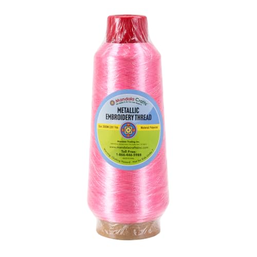 Mandala Crafts Metallic Pink Embroidery Floss for Sewing, 3281 Yard Spool - color: Pink, size: 3000M 3281 Yard