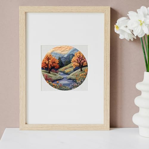 FONNUY Embroidery Kit for Beginners, Boho Nature Landscape Pre-Stamped Pattern Kits for Adults with Hoop, Easy to Follow Color Thread Needlework, 8'' Hoop (Mountain Trail) - color: Mountain Trail