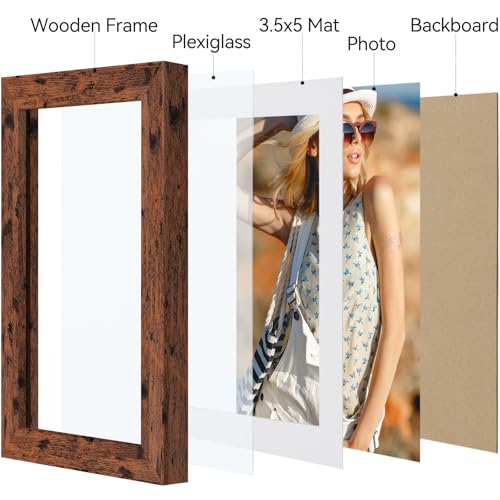 Vittanly 4x6 picture frame, Matted for 3.5x5 Photos, Dark Brown - color: Dark Brown, size: 4x6