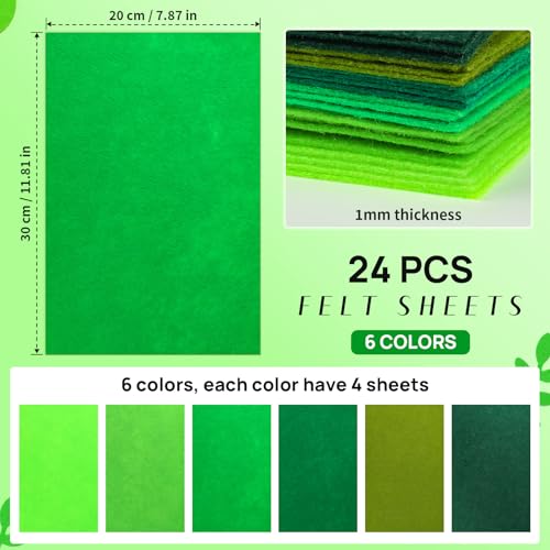 24 Pcs Green Felt Fabric Sheets, 8 Inch X 12 Inch 1mm Craft Felt - color: Green 24pcs