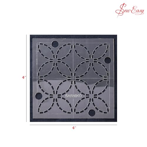 Sew Easy 4” Sashiko Template – Shippou (Seven Treasures) Quilting & Patchwork Rule for Applique Sewing, Transparent Acrylic Non-Slip, Instructions Included