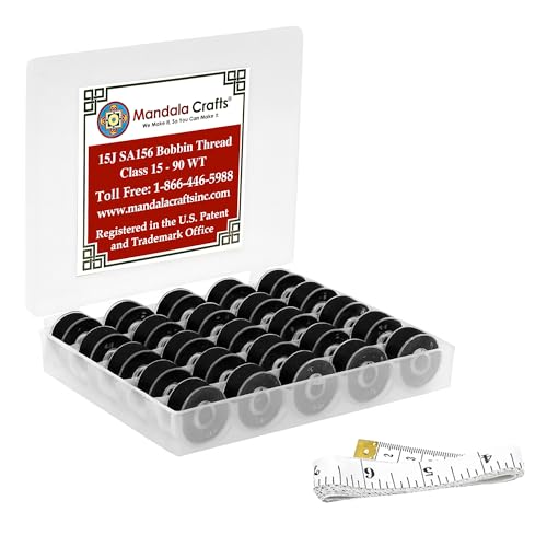 Mandala Crafts Black 15J SA156 Prefilled Bobbin Thread, 25 PCs - color: Black, size: Size A 25 X 88 Yards