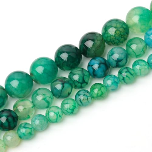 60pcs Smooth Natural Green Agate Beads，6mm Dragon Vein Gemstone Round Loose Stone Beads for Jewelry Making DIY Bracelet Necklace Earrings - color: green dragon vein, size: 6mm