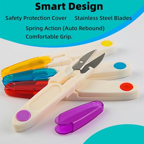 4 Pack Thread Snips with Safety Cover, Portable Sewing Scissors & Mini Yarn Cutter, Sharp Embroidery Scissors for Quilting, Knitting, Cross Stitch, and DIY Crafts (Assorted Colors)