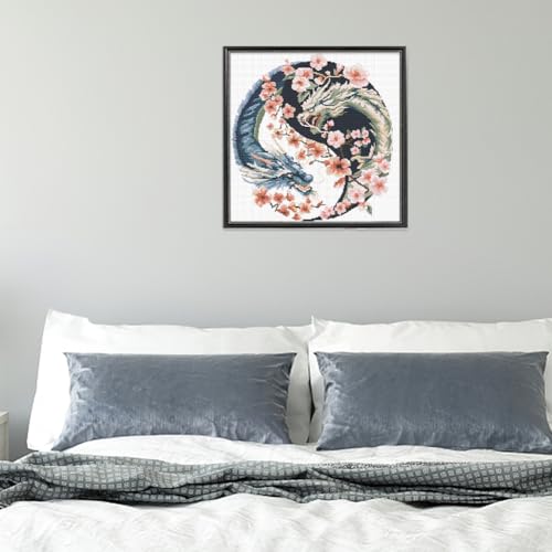 FREEBLOSS Cross Stitch Kit Dragon Stamped Cross Stitch Wall Hanging for Adults with Instructions Pure Cotton Cloth for Beginnrs 17.7''*17.7'' No Frame