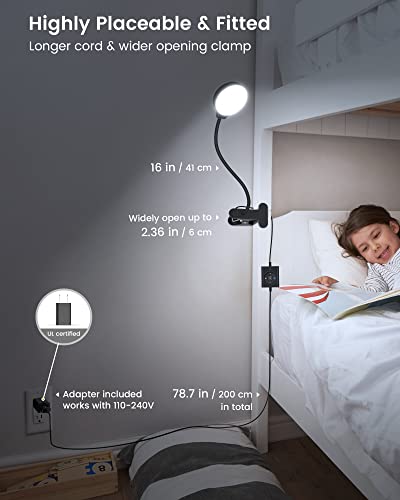 Glocusent 5W Clip on Light, 3 Colors & 5 Brightness Reading Light for Bed - color: Black