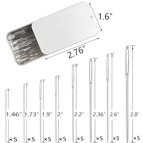 Eketirry 54 PCS Large-Eye Blunt Needles Kit, 8 Sizes Stainless Steel Yarn Knitting Sewing Kit, Crafting Weaving Stringing With Threaders and Stitch Markers (Sliver) - color: Sliver-54pcs