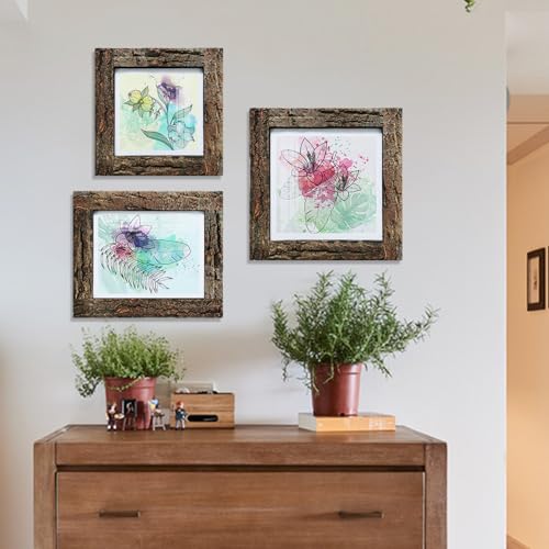 IKEREE 5x7 Rustic Picture Frames with Real Bark, Natural Wood Photo Frame - size: 5x7