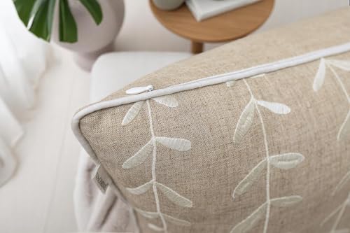 VAGMINE Embroidered Vine Leaf 18x18 Throw Pillow Cover, Natural - color: Natural-lollipop, size: 18" x 18" (Pack of 1)