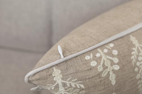 Floral Sprig Embroidered 20x20 Throw Pillow Cover, Natural - color: Natural-chandni, size: 20" x 20" (Pack of 1)