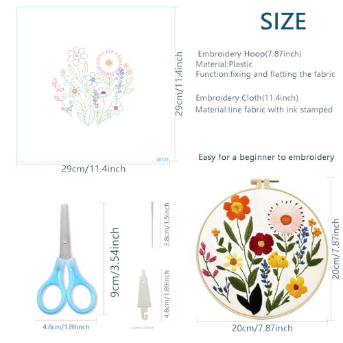 Zhenqing Wildflower Embroidery Kit for Beginners, Floral Needlework Kit with Pre-Printed Cotton Fabric, Hoop, Threads & Tools, Flower Wall Decor (C0125) - color: Wildflower Floral