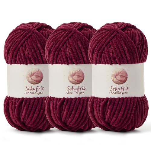 Chenille Blanket Yarn for Crocheting Size 5 Bulky Yarn 3 Burgundy - color: 3 Burgundy