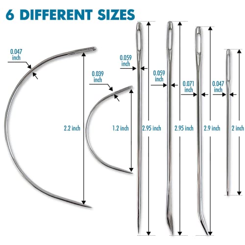 Heavy Duty Hand Sewing Needles Set - 12 Needles for Upholstery, Leather, Carpet Canvas Repair - size: 12 Needles