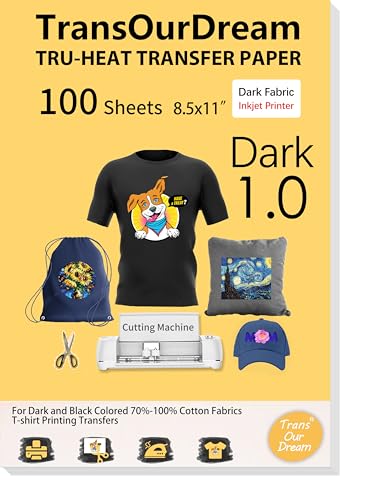 TransOurDream Heat Transfer Paper for Dark Fabric (100 Sheets, 8.5x11) Printable Heat Transfer Vinyl for T-Shirts Iron on Transfers for Inkjet Printer - color: Dark, size: 100 Sheets
