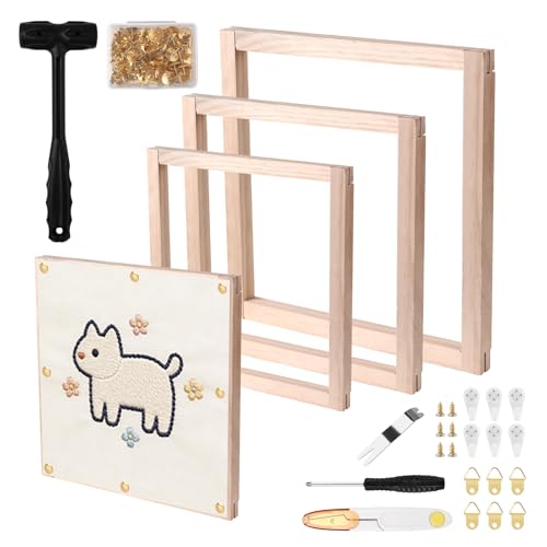 Fvbber 6 Sets Needlepoint Stretcher Bars for Needlework with 100 Golden Tacks Embroidery Gift Set, 3 Sizes 12pcs Wooden Canvas Stretcher Bars Frame Kit for Needlepoint Embroidery Crafts Art - size: 3Sizes