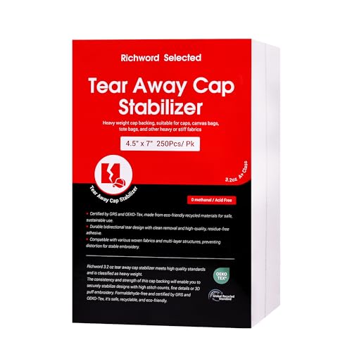 Poolin Tear Away Stabilizer for Caps & Hats 4.5" x 7" Precut 250 Sheets - size: 4.5"x 7" 250pcs