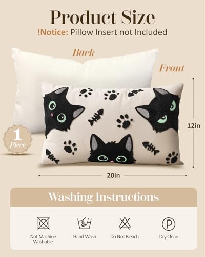 Embroidered Lumbar Pillow Cover 20x12 Inch, Cat Bone - color: Cat Bone, size: 20" x 12" (Pack of 1)