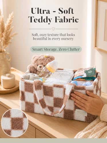 Baby Diaper Caddy Organizer with Waterproof Changing Pad, Checkered Taupe - color: 5/ Checkered Taupe Diaper Caddy with changing pad