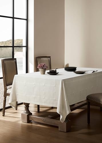 ZeeMart Grid Embroidered Square Hemmed Tablecloths 52x52in, Off-White - color: Off-white, size: 52" x 52" (Square)