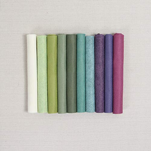 Benzie Design Wool Felt, 10 pcs 9"x12" in Flower Colors with Matching DMC Embroidery Floss, 1 mm Thick, Soft & Pliable, Wool Blend Felt, Succulents 9"x12" & Floss