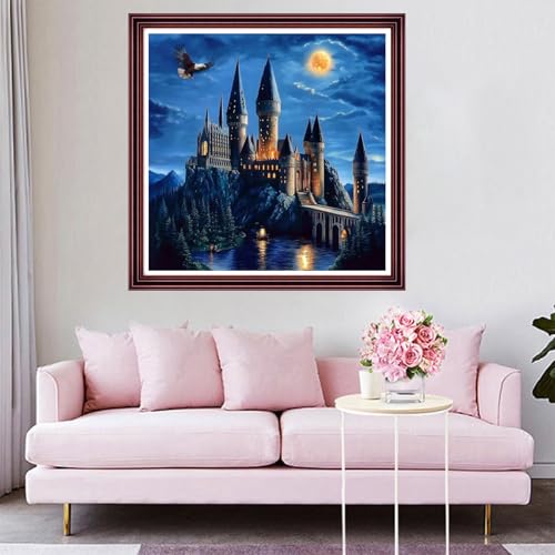 Funchey Counted Cross Stitch Kits for Adults Needlepoint Kits Unprinted Cross Stitching Embroidery Kit 11CT Cross Stitch Supplies-Moonlight Castle 18x18 inch - color: ArtsKit12