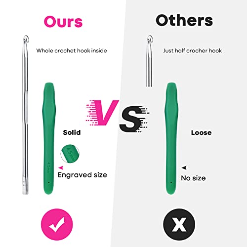 RealPlus Crochet Hooks, 12 Sizes Crochet Hook Set, Crochet Kit for Beginners, Knitting Needles with Ergonomic Handles for Arthritic Hands, Christmas Gifts for Women, Crochet Needles with Blue Case - color: Green
