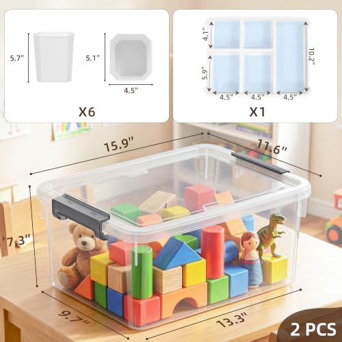 Citylife 17QT 2-Pack Storage bins with Lid 6 Marker inserts Buildable Lid - size: 2 Pack-17 QT-W