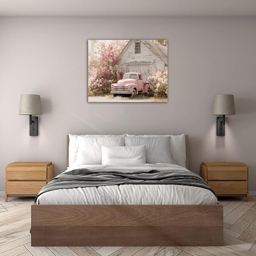 EIBEILI Diamond Art Kits for Adults Pink Truck and Barn Diamond Painting - color: DP03806