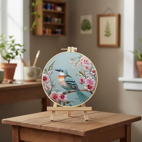 ARTopet Embroidery Kit for Beginners Cross Stitch Kits Needlepoint Set Colorful Bird Patterns Embroidery Thread Kit for Craft Lover Hand Stitch with 7.87in Hoop Threads Fabric-Bird02 - color: Bird02