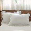 Simple&Opulence 100% French Linen Pillowcases with Embroidery – Pack of 2, Washed Solid Color Natural Flax, Soft & Breathable - White, 20'' x 36'' - color: White, size: King
