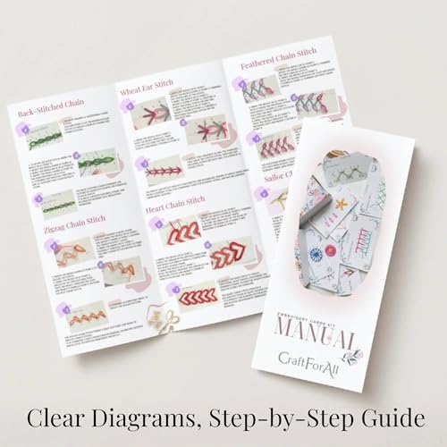 12 Perforated Beginner Embroidery Stitch Cards DIY Kit, Easy to Learn Patterns from Videos and Illustrated Step by Step Instructions, Needlepoint Kits for Adults Include Tools, Threads, Handmade Gifts - color: Purple